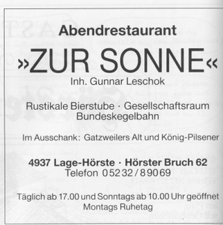 Anzeige Zur Sonne a.d. Festschrift zur 800-Jahr-Feier