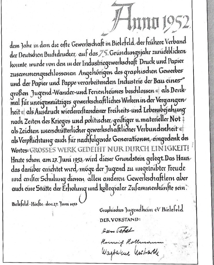 Dokument Beigabe Grundsteinlegung 1953