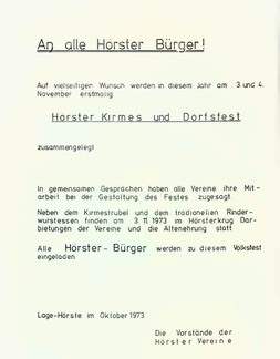 Zusammenlegung Kirmes Dorffest Schr. an Bev. Okt. 1973 1