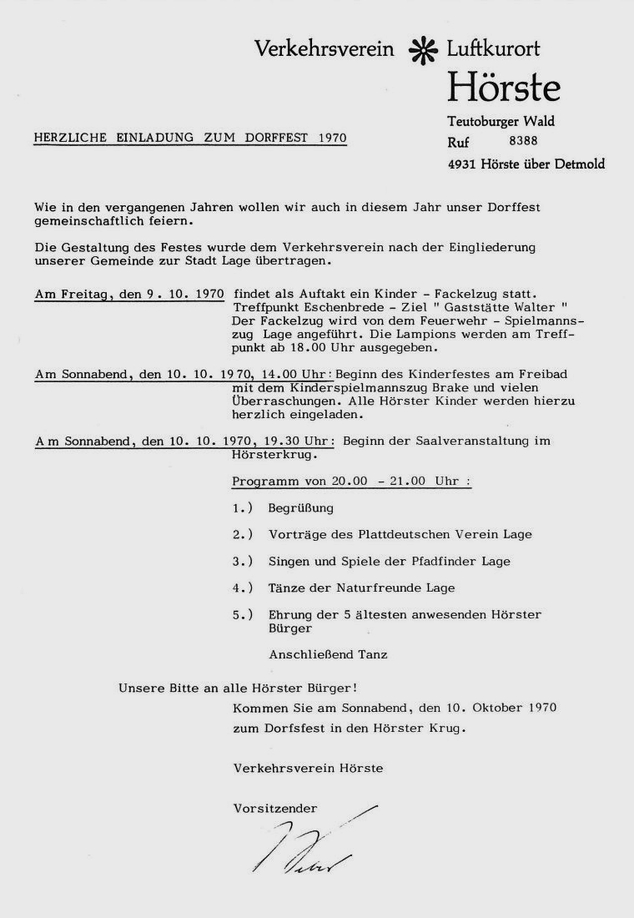 VV Einladung zum Dorffest 1970 1