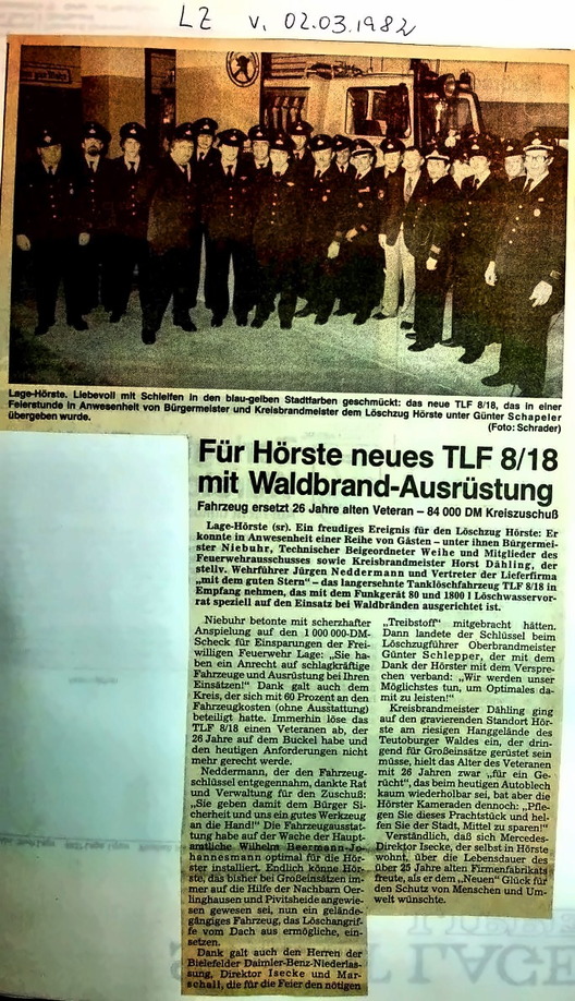 Löschzug Hörste neues Fahrzeug LZ 2.3.1982 2