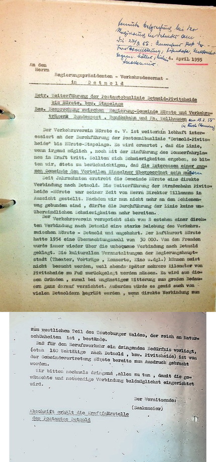 Weiterführung Buslinie nach Hörste Schr. 4.4.1955