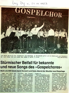 Gospelchor Auftritt Lage Lagenser Ztg. 1.11.1983 1