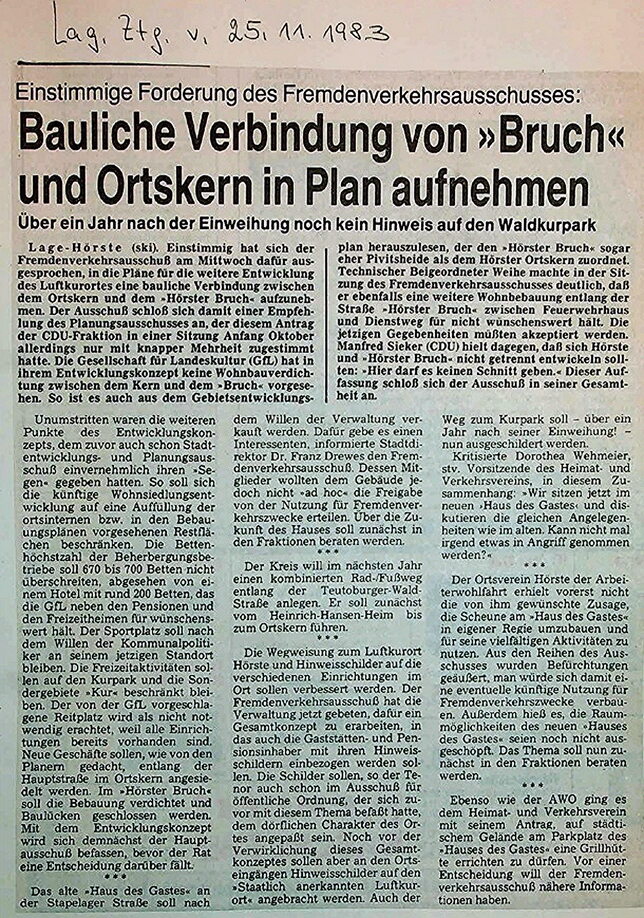 Verbindung Bruch Ortskern Hotel Radweg Wegweiser  Lag. Ztg. 25.11.1983 2