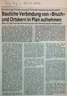 Verbindung Bruch Ortskern Hotel Radweg Wegweiser  Lag. Ztg. 25.11.1983 2