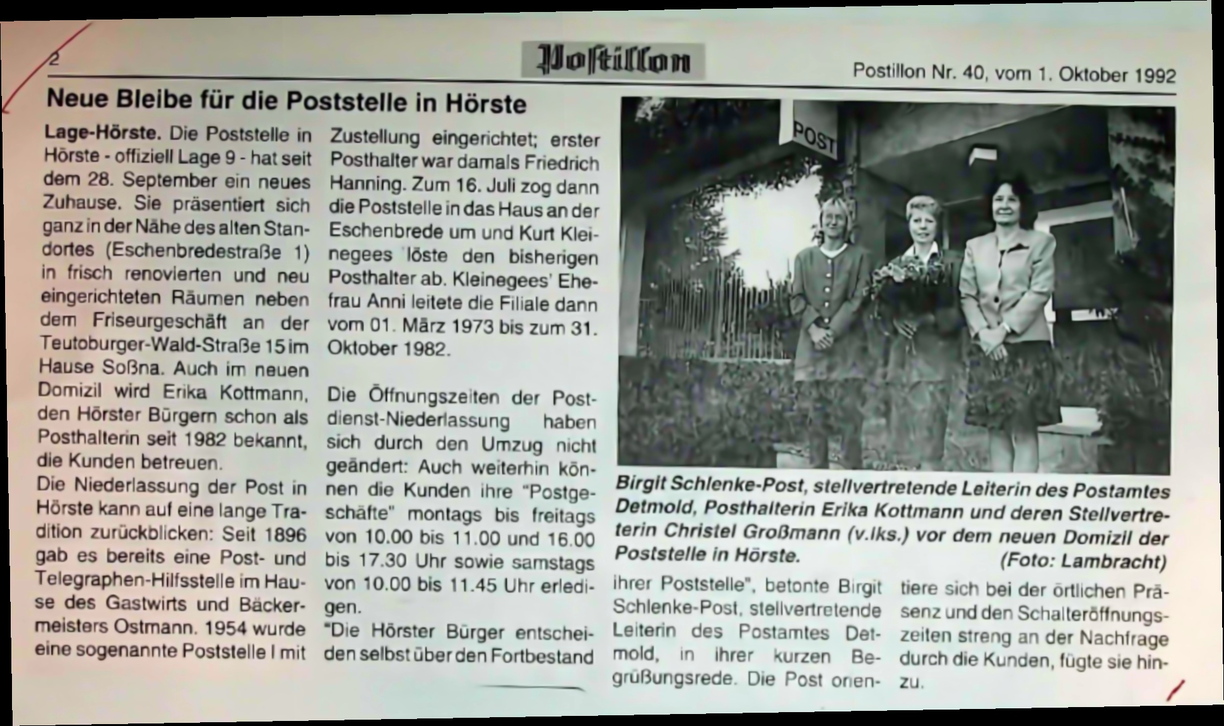 Post in Hörste neue Bleibe Postillon 1.10.1992 3