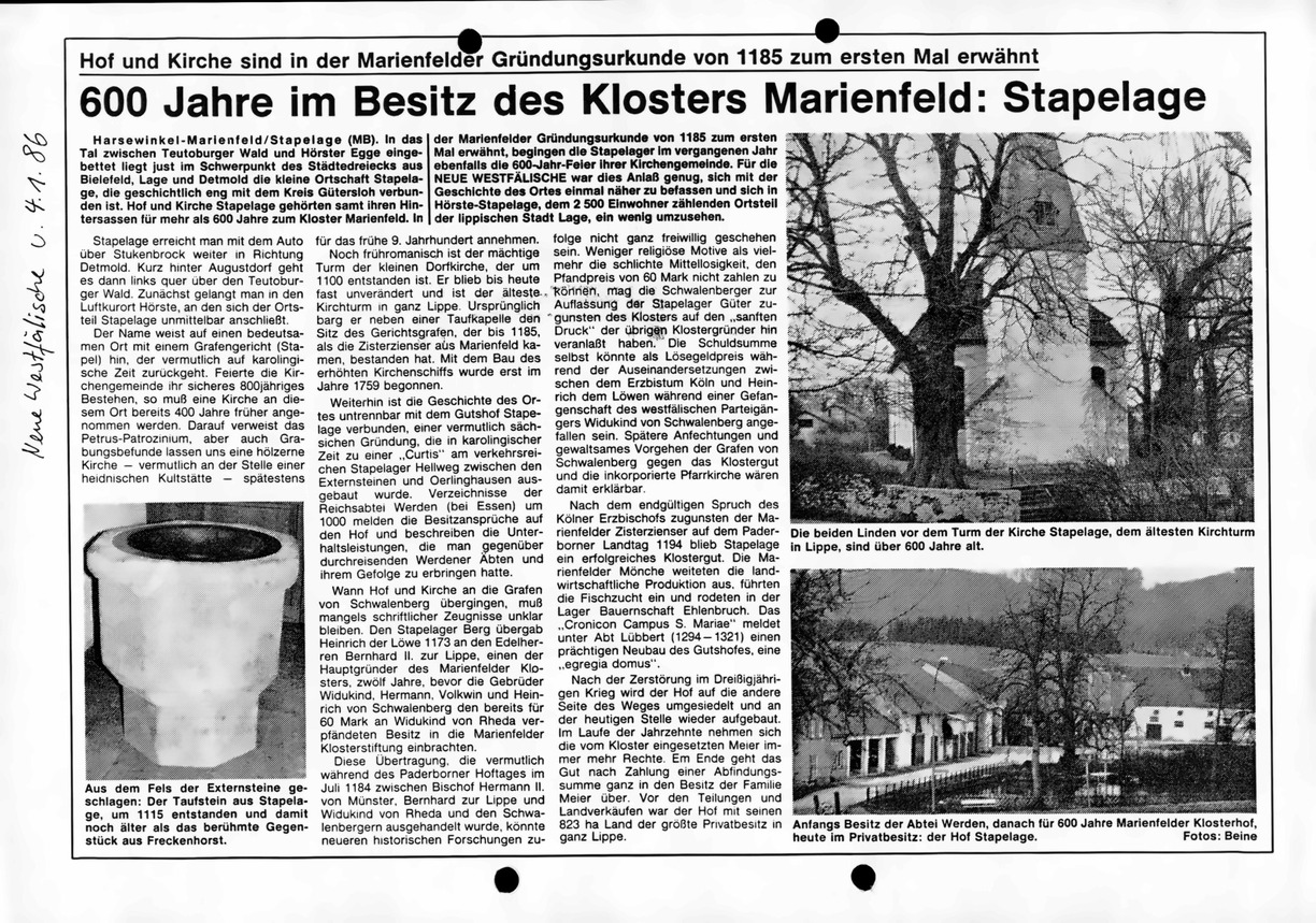 Stapelage 600 Jahre zu Marienfeld NW 4.1.1986 1