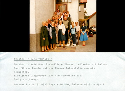 Pension Haus Irmgard 70er 80er m. Gästen u. Werbetext 1
