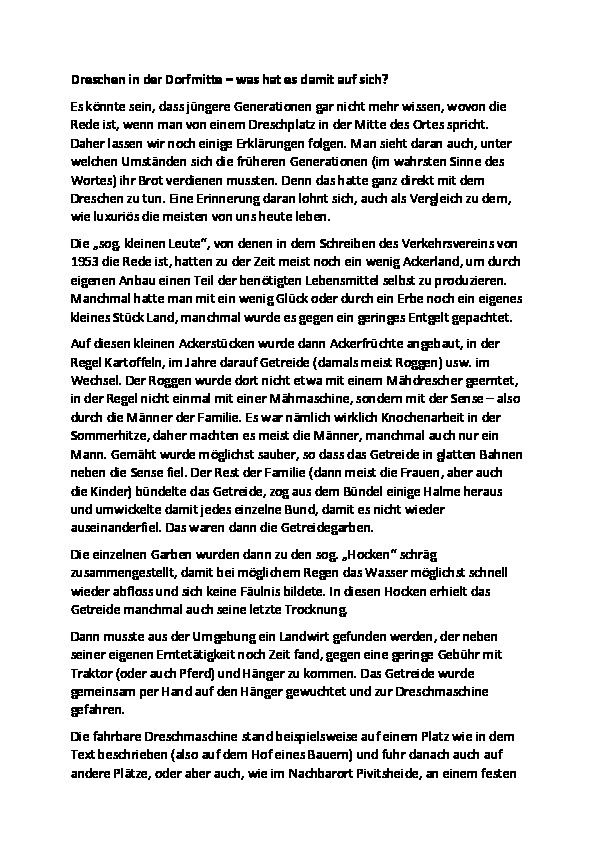 Dreschen in der Dorfmitte - ein paar Erläuterungen