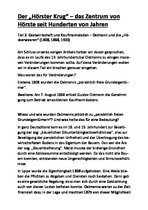 Hörster Krug Teil 2 Freiheit und Kaufmannsladen